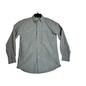 LL Bean Shirt Blue Plaid Cotton Button Down Shirt Mens Small Regular